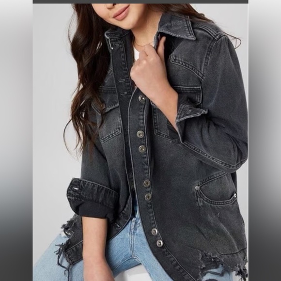 Free People Charcoal Denim Jacket oversized - Picture 1 of 11